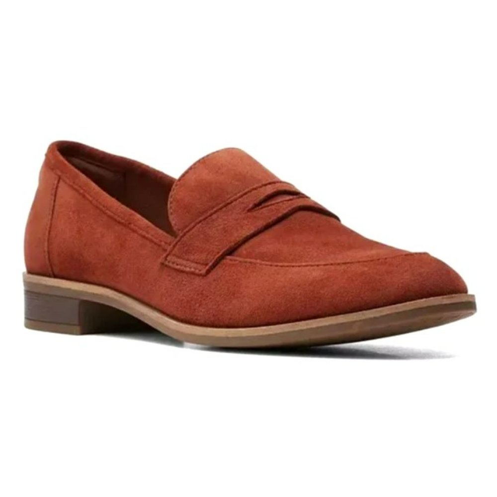 Clarks Womens Trish Rose Mahogany Suede Round Toe Slip On Loafer Flats Size 10